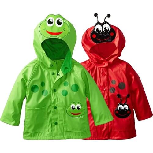 Girls Raincoat Toddler hooded frog Ladybug flower Dinosaur pattern Waterproof Coat For Girl And Boys Children Kids Outwear