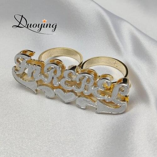 Duoying 3D Double Color Plated Number Name Ring Men Ring Custom Ring Zirconia Personalized Ring Custom Jewelry Gifts