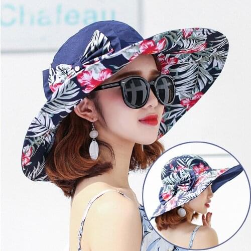 Reversible Summer Hat For Women Super Large Brim Beach Cap Sun Hat Female England Style Girls Bow Fedora Hat TT@88