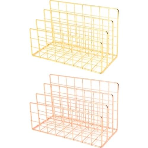 Wrought Iron Grid Desktop Letter File Holder Office Desk Organizer File Sorter with 3 Compartments Drawer Collection