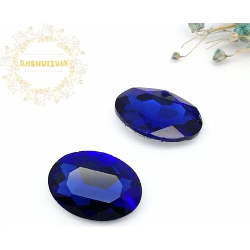 Mobile Accessories Sapphire blue Oval shape Crystal Glass Sewing Rhinestones Pointback DIY Wedding Dress and Bag