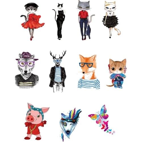 Fashion Animal Color fox and butterfly Clothing patches thermo-stickers for children