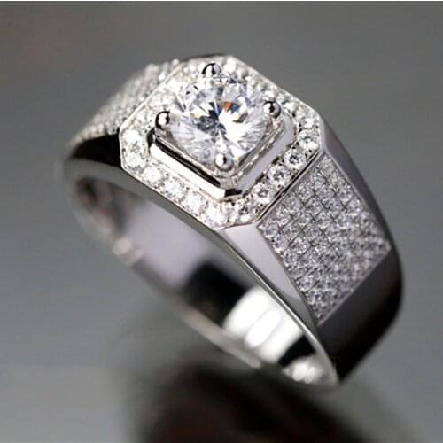 Mens Rings Real S925 Sterling Silver Luxury Generous Elegant Engagement Wedding Anniversary Gift Boyfriend Diamond Fine Jewelry