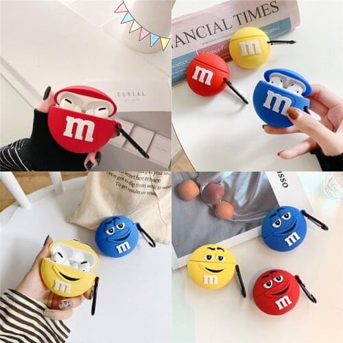 3D Funny M bean chocolate Headphone Earphone soft silicone Case for Apple airpods 1 2 Wireless Headset Cover For Airpods Pro 3