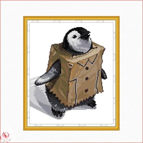 Joy Sunday A penguin DA487 14CT 11CT Counted and Stamped Cute Animal Home Decor Needlework Needlepoint Cross Stitch Kits