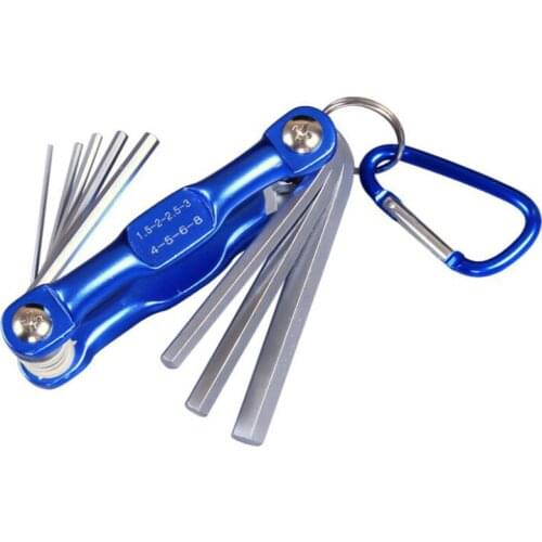 7/8 Piece Folding Hex Key Set, Metric & Inch Flat / Box End Wrench Set, Portable Long Hex Keys with Keychain for Home Repair