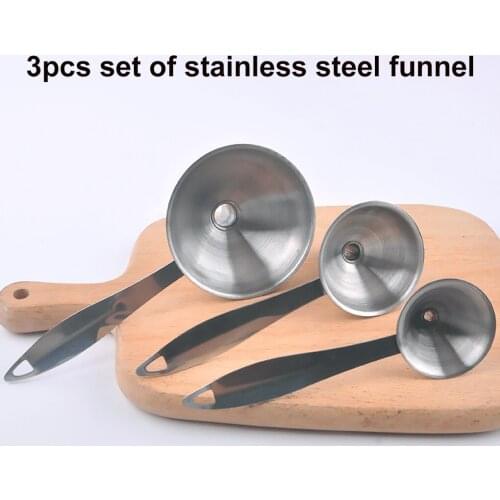 3Pcs Stainless Steel Kitchen Funnels Set lengthened Handle Kitchen Funnels for Filling Bottles Spices Ingredients Essential Oil