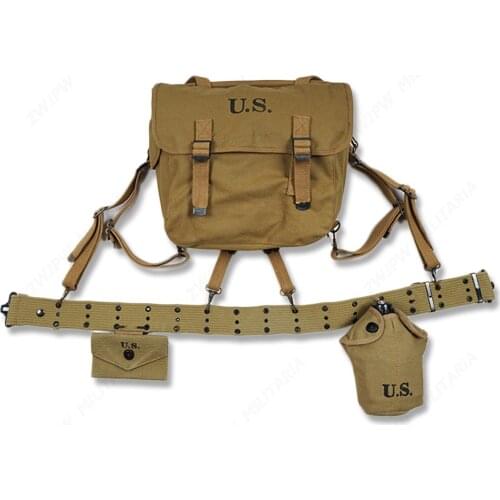 WWII WW2 US ARMY SOLDIER EQUIPMENT M36 BAG BELT FIRST AID KIT AND 0.8L KETTLE X- TYPE STRAPS- World military Store