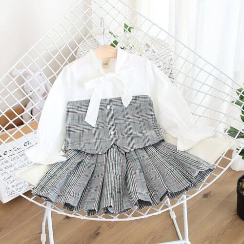 Autumn Winter Kids Clothing Set for Girls Long Sleeve patchwork plaid Dress princess Children 2pcs Outfits 3-7Y #0078