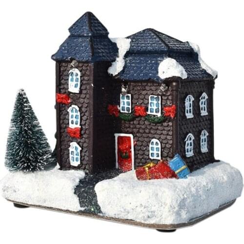 New Christmas Glowing Mini House Small Ornaments Light Lantern Snow Cabin Creative Festival Theme Resin Material Small Ornaments