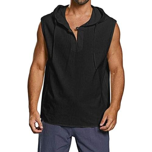 Men Sleeveless Hooded Shirt Tanks Tops Hoodie Comfy Sweat Absorbent with Hat Fashion Solid Color Loose Blouse Vest for Men Sport