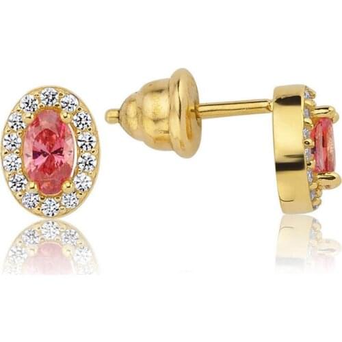 Valori Jewels 0.50 Carat, Zirconia Pink And White Oval Gemstone, Gold Plated, Sterling Silver Earrings