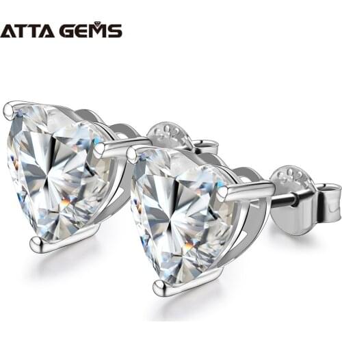 ATTAGEMS Heart Moissanite Diamond Earrings 925 Sterling Silver Jewellery Statement Stud Earrings For Women Fine Jewelry