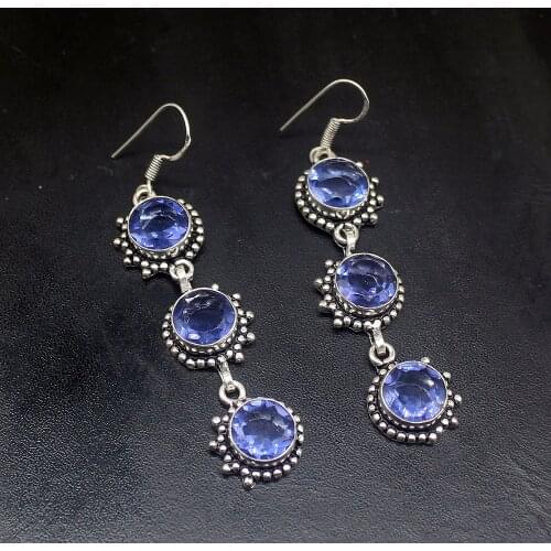 Gemstonefactory Big Promotion 925 Silver Vintage Blue Topaz Wonderful Women Ladies Gifts Dangle Drop Earrings 20211962