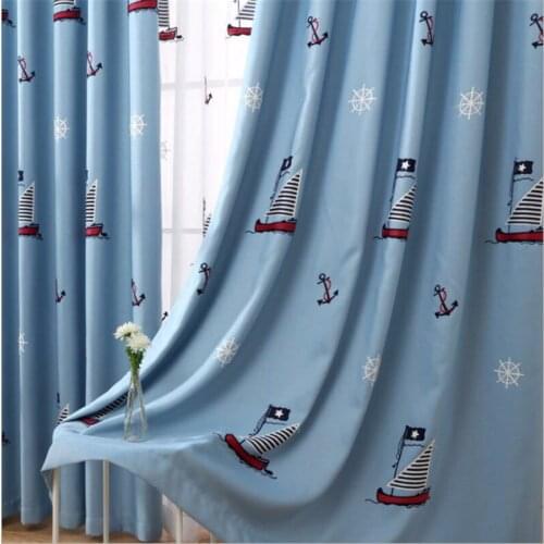 Modern Kids Bedroom Curtain Sailing Boat Blackout Curtain Cartoon Finished Boy Children Living Room Blue Curtains For Kids