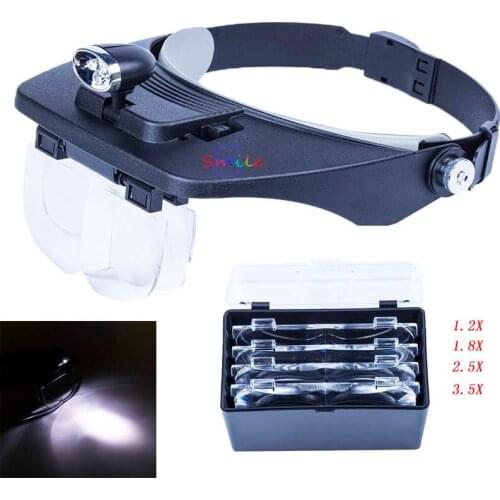 1 set Third Hand Dentist Magnifying Glass Read Repair Jewelry Loupe Headband LED Lamp Magnifier Eyewear1.2X 1.8X 2.5X 3.5X