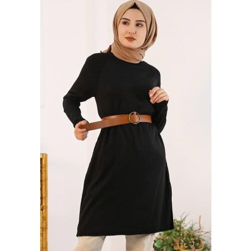 Bike Collar Knitwear Tunic Black-4784.109