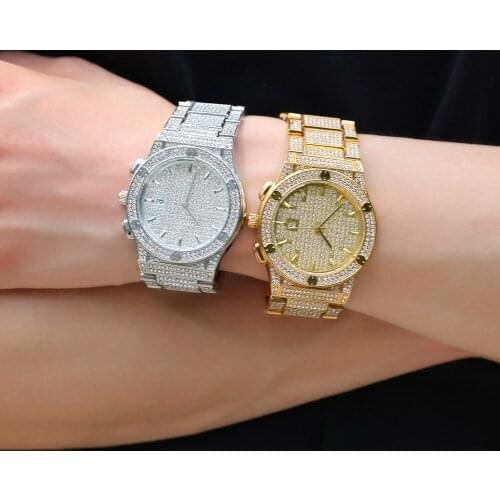 Hip Hop Bling Iced Out Stainless Steel Watch Luxury Date Quartz Wrist Waterproof Watches for Men Rapper Jewelry Drop Shipping