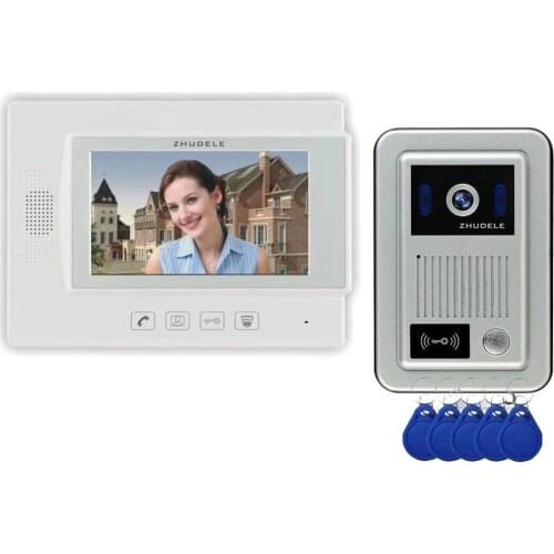 ZHUDELE intercom system ID Card Unlocking 7"color video door phone 700 TVL IR waterproof camera support extra CCTV Camera