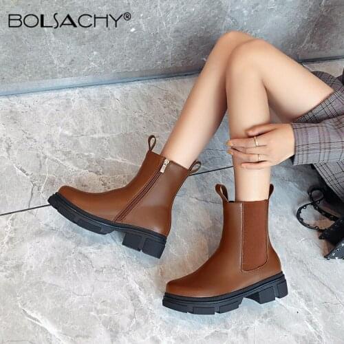 Women Chunky Heel Ankle Boots Woman Shoes Autumn Brand Designer Chelsea Boots Side Zip Female Platform Boots Lasdies 2020Comfort