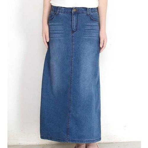 Blue Jean Skirts For Women Plus Size Bottoms Elastic Waist 2021 Summer Maxi Denim Long Skirt Saias Rokjes Falda Vaquera