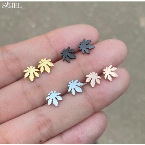Mini Stainless Steel Leaf Earrings for Women Bohemian Fashion Jewelry Maple Leaf Shape Stud Earrings Men Best Gifts Pendientes