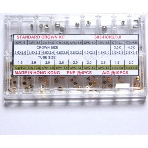 108pcs/box Golden / Silver Watch Crown set 0.8mm Tap Diameter Assort Size Watch Crown for Watch parts replacement