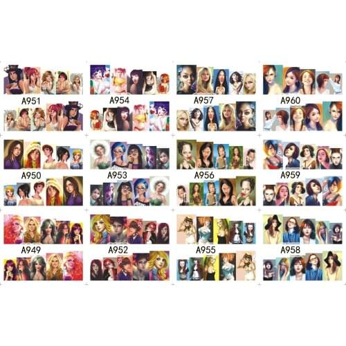 12 Sheets/Lot Nail A949-960 Working Sexy Cartoon Girl Full Cover Nail Art Water Wraps Sticker Decal For Nail (12 DESIGNS IN 1)