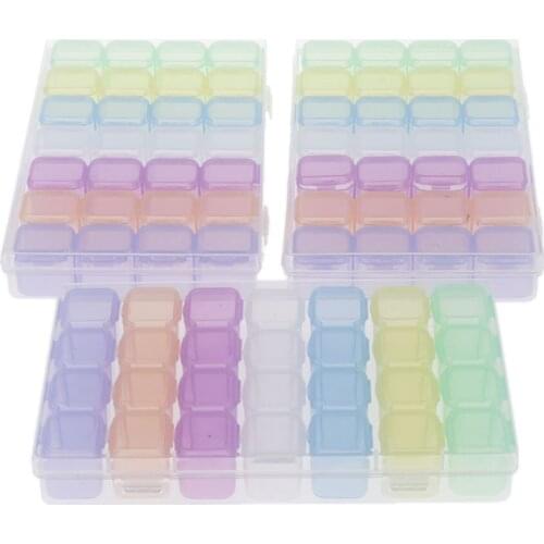 3 Pcs Colorful Storage Case 28 Grids Jewelry Nail Art Small Item Container