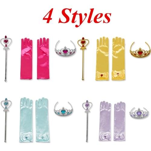 3pcs/lot Girls Queen 2 Accessories Crown Wand Gloves Kids Jewelry Princess Braid Wigs Crown Children Performance Gift