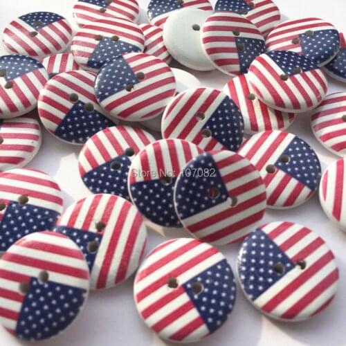 300pcs 20mm USA American Flag Wood Buttons Baby Sewing 2 Holes diy Button Embellishments