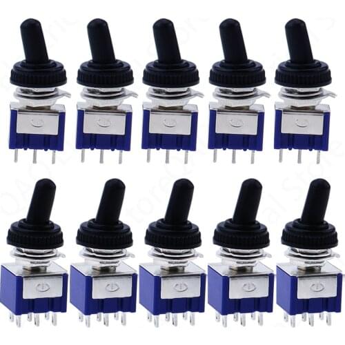 5pcs 10pcs MTS-102 103 MTS-202 203 Toggle Switch 6A 125VAC on on SPDT 6mm Mini Switch DPDT on off on Waterproof Cap