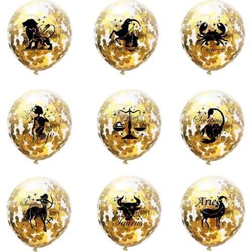 5pcs Cartoon 12 Constellations Zodiac Transparent Gold Confetti Balloon DIY Ballons Birthday Party Wedding Home Garden Decor