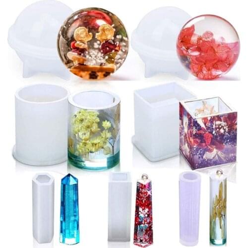 7Pcs/Set Crystal Epoxy Resin Mold 3D Spherical Cylinder Pendant Casting Silicone Mould DIY Crafts Jewelry Making Tools