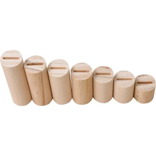 7Pcs Unpainted Fashion Solid Ring Display Wooden Cylindrical Jewelry Holder