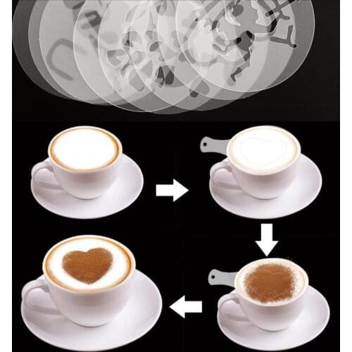 8pcs/set Fashion 8 Patterns Print Shape Coffee Mold Cappuccino Latte Essential Christmas Mothers Day Decoration Coffee Stencils