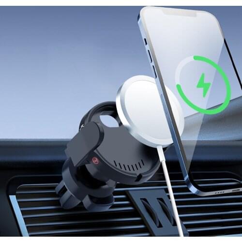 Car Air Vent Cell Phone Holder for iPhone 12 MagSafe Wireless Charger Support Black Color