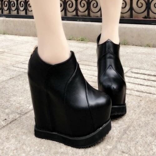 Autumn White Shoes Ankle Boots Woman Platform 2020 Fall New Female Casual Shoes 15cm Supper High Wedge Female Short Boots