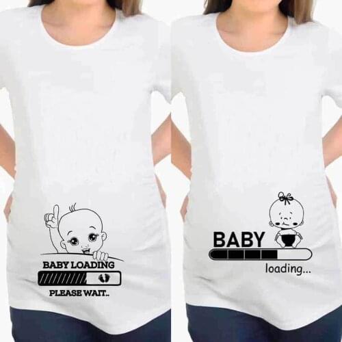 Baby Loading Letter Print Maternity Clothes Women O-neck Short Sleeve Solid Color Printing Cute Maternity Zwangerschaps Kleding