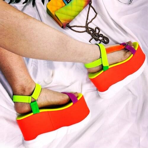 Brand Design 2021 Summer Chunky High Heel Platform Wedges Women Shoes Sandals Big Size43 Multi Color Fashion INS Gothic Cosplay