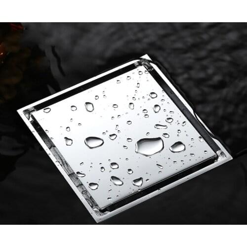 Anti-odor chrome Bathroom Shower Drainer 100x100mm 4 inch brass Square Invisible Bathroom Floor Drain Waste Grate