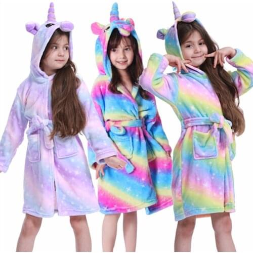Kigurumi Hooded Children Unicorn Bathrobes Kids Star rainbow Bath Robe Animal For Boys Girls Pyjamas Nightgown Kids Sleepwear