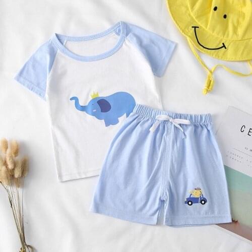 2 Piece Set Cartoon Elephant T Shirt Shorts Summer Casual Girls Clothes Kids Fashion Suit Toddler Girl Clothes Set