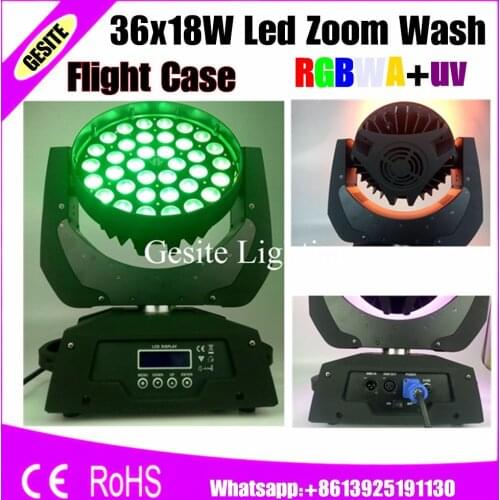 Flight case package 4 pcs/lot 36*18W RGBWA UV 6 IN1 LED Moving Head Light 19 DMX channels 36x18W LED moving head wash light