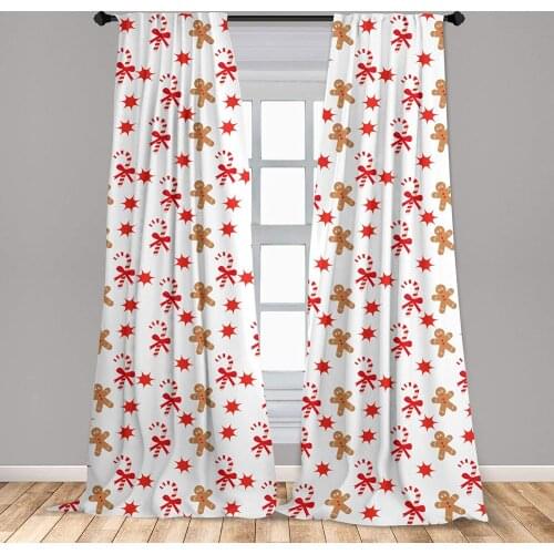 Brown Orange Gingerbread Man Curtain Candy Cane with Bowties Red Star Gingerbread Man Pattern Window Treatment Living Room