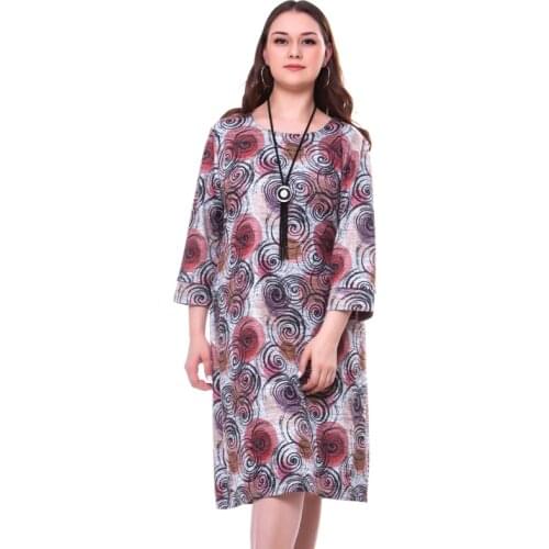 P&N Summer Women Dress large plus size loose round o neck long knee length three quarter sleeve casual paisley print dress