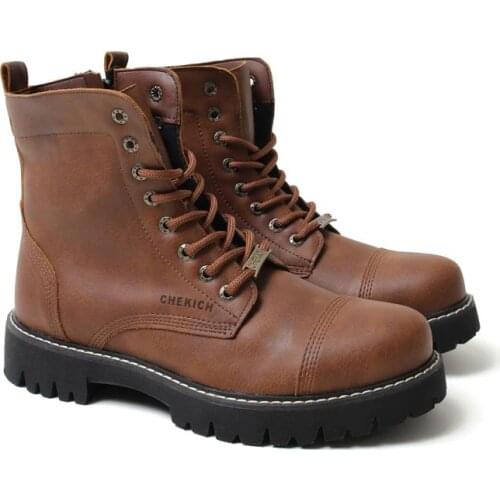 2021 Chekich Boots for Men Brown Lacing and Zipper Non-Leather Winter Fashion Snow Large Sizes Ankle Sports Comfortable Warm Design Mans Shoes Easily Wear Breathable Footwear CH009 V5
