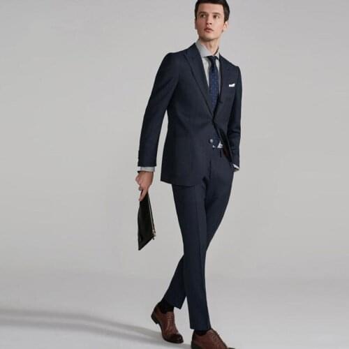 Custom Made Blue Mens Classic Suits Business Man Blazer Jacket Peaked Lapel Slim Fit Costume Homme 2Piece Men Suits with Pants