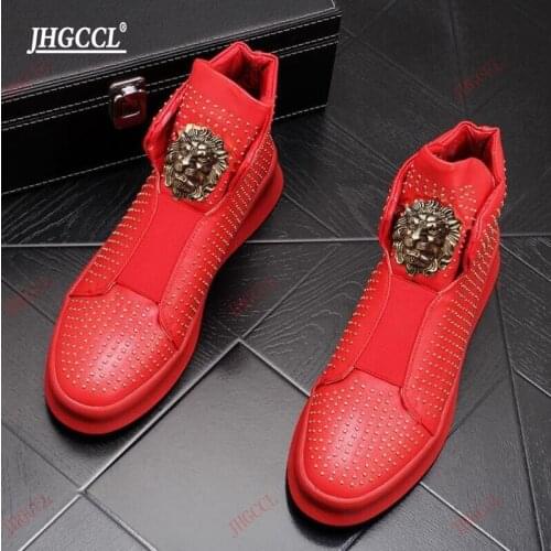 NEW Brand Rivet shoes for men leather loafers Mens thick - soled rivet shoes brand designer mens boots Bigger sizes customized