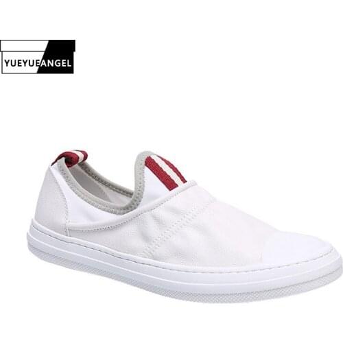 Mens New 2021 Breathable Korean Style Genuine Leather Slip-On Solid Fashion Round Toe Low-Top Vintage Outdoor Casual Shoes